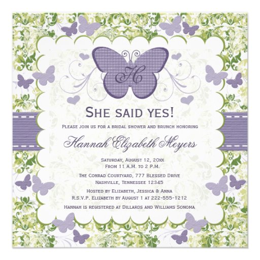 Purple Butterfly Bridal Shower Invitations Invites