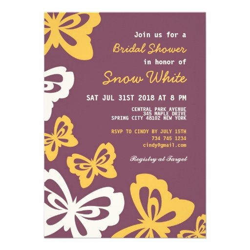 Purple Butterfly Bridal Shower Wedding Invitation