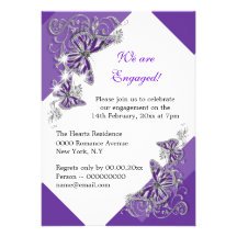 Purple butterfly engagement wedding anniversary custom invitations