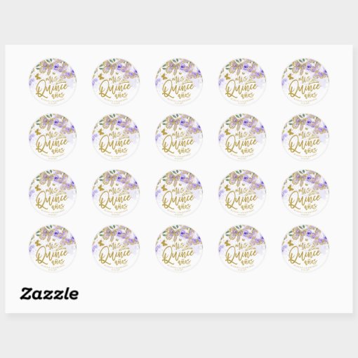 Purple Butterfly Floral Quinceanera Party Classic Round Sticker Zazzle