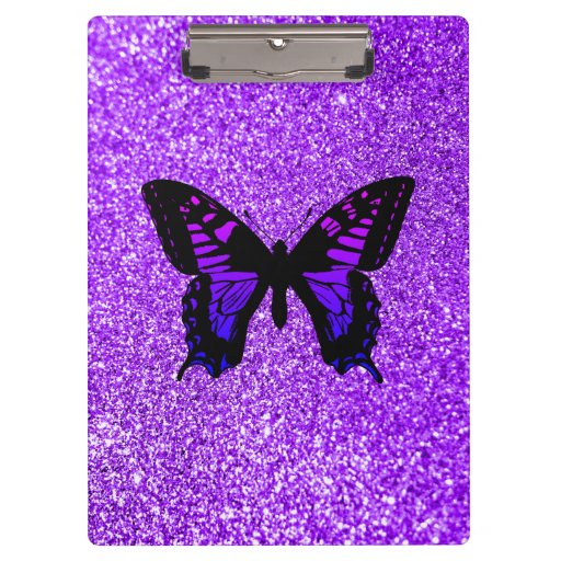 Purple Butterfly on Glitter Clipboard Zazzle