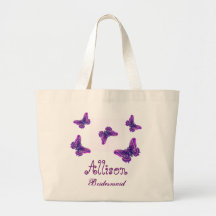 Purple Butterfly Personalized Name Bridesmaid Tote Bags