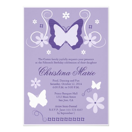 Purple Butterfly Quinceanera Invitations