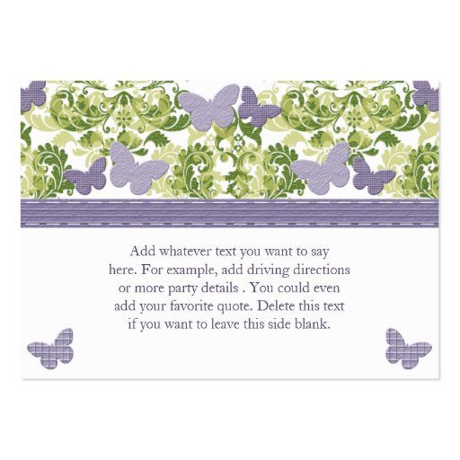 Purple Butterfly Reception Enclosure Cards Business Cards (back side)