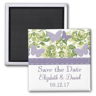 Purple Butterfly Save the Date Magnet Lavender and Green
