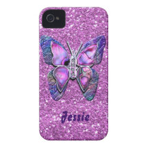 Purple Butterfly sparkle iPhone 4 Case