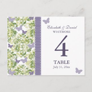 Lavender and Green Purple Butterfly Table Number Card