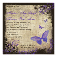 Purple Butterfly Vintage Square Wedding Invitation