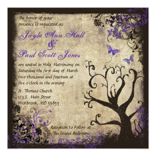 Purple Butterfly Vintage Wedding Invitation