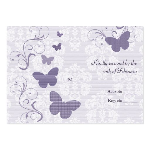 Purple Butterfly Wedding RSVP Cards Business Cards (front side)