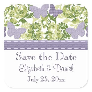 Purple Butterfly Wedding Save the Date Stickers