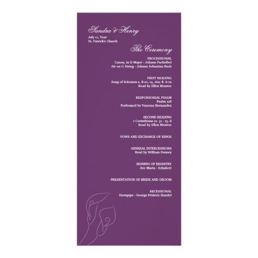 Purple Calla Lilies Wedding Program Rack Card Template