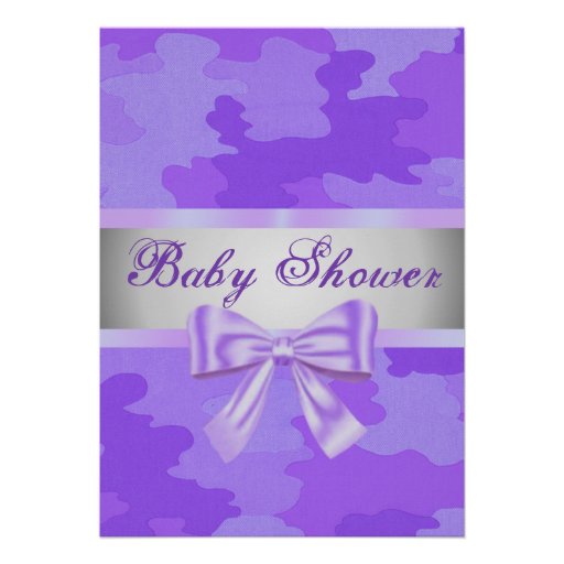 Purple Camouflage Purple Bow Baby Shower Invite