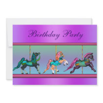 Purple Carousel Horses Girls Birthday Party Personalized Invitation