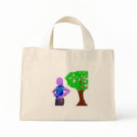 Purple Cartoon man and green oak tree Canvas Bag