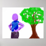 Purple Cartoon man and green oak tree Poster