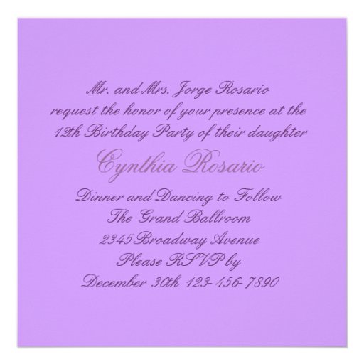 Purple Castle Princess Birthday Party Invitation