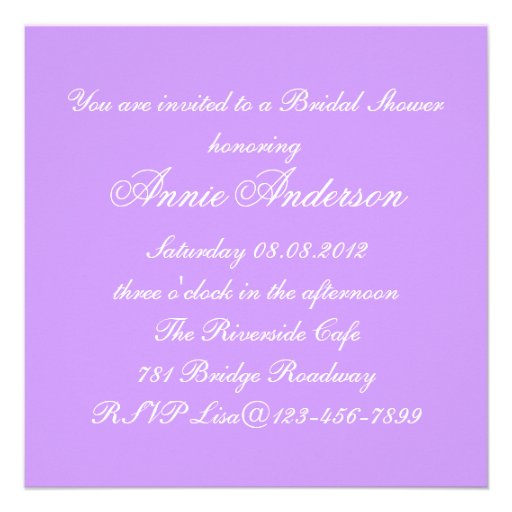 Purple Castle Tea Party Bridal Shower Invitation