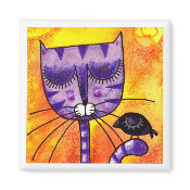 Purple Cat & Crow - Square Magnet magnet