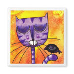 Purple Cat & Crow - Square Magnet magnet