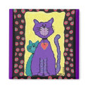 Purple Cat & Kitty - magnet by folkartblonde Purple Cat & Kitty - magnet