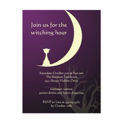 Purple cat moon spooky Halloween invitation card Post Cards by FidesDesign