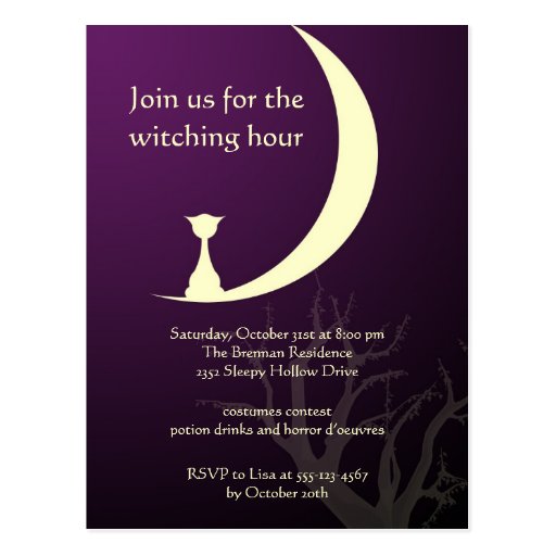 Purple cat moon spooky Halloween invitation card Post Cards