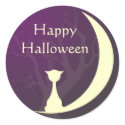 Purple cat moon spooky Halloween label gift tag sticker