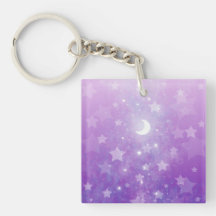 Purple Celestial Fantasy Art Stars and Moon Acrylic Key Chain