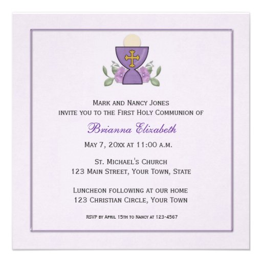 Purple Chalice First Communion Personalized Invites