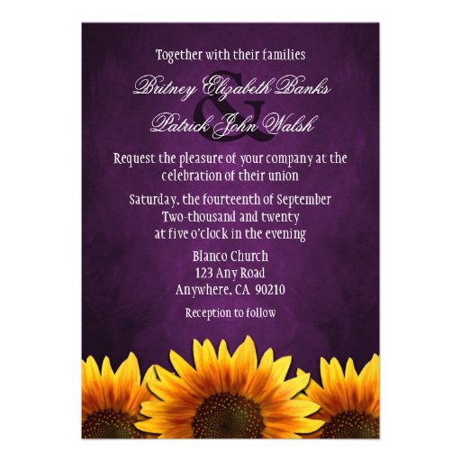 Purple Chalkboard Sunflower Wedding Invitations