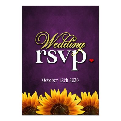 Purple Chalkboard Sunflower Wedding RSVP Cards Custom Announcements