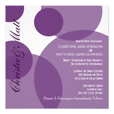 Purple Champagne Bubbles Modern Wedding Invitation