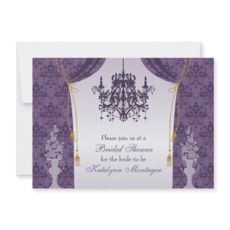 Purple Chandelier Damask Curtains Bridal Shower Personalized Invitation