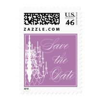 Purple Chandelier Save the Date Postage stamps