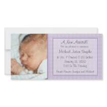 Purple Checkerboard New Baby Photo Card photo cards