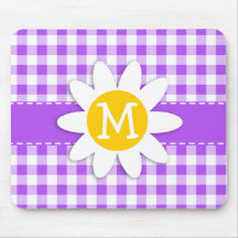 Purple Checkered Gingham; Daisy Mousepads