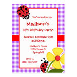 Purple Checkered Gingham; Ladybug Post Card