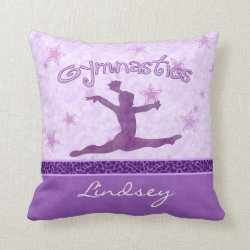 Purple Cheetah Print Stripe Gymnastics w/ Monogram Throw Pillow