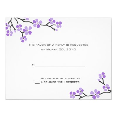 Purple Cherry Blossom reply cards Invitations