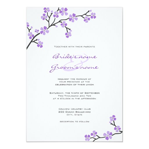 Purple Cherry Blossom Wedding Invitations