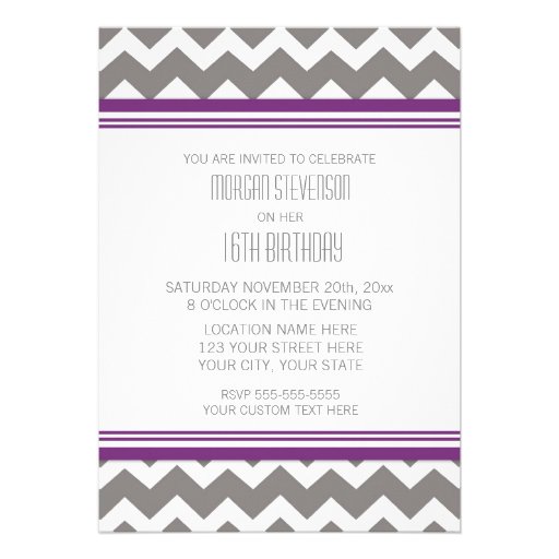 Purple Chevron 16th Birthday Party Invitations