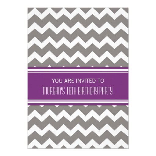 Purple Chevron 16th Birthday Party Invitations