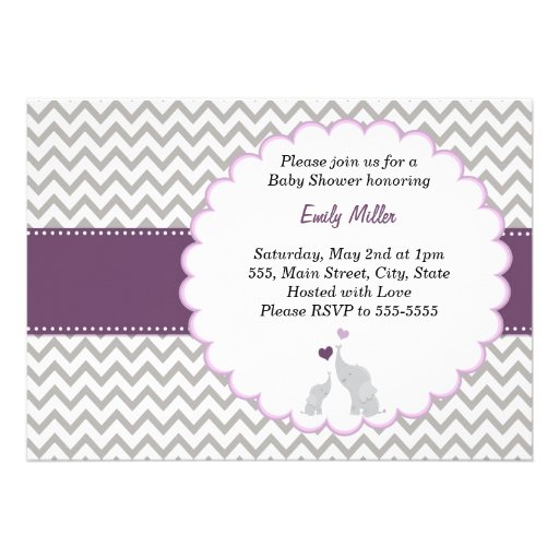 Purple Chevron Baby Shower Flat Card Invitation