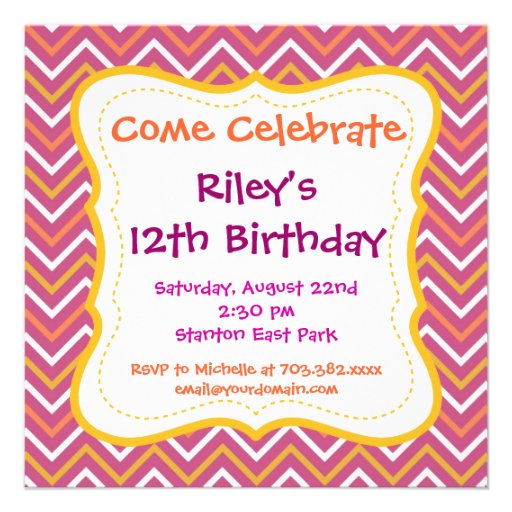 Purple Chevron Pattern Birthday Party Invitations