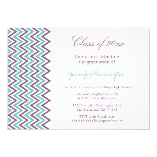 Purple chevron photo graduation party announcement
