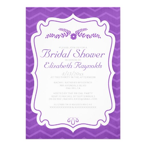 Purple Chevron Stripes Bridal Shower Invitations