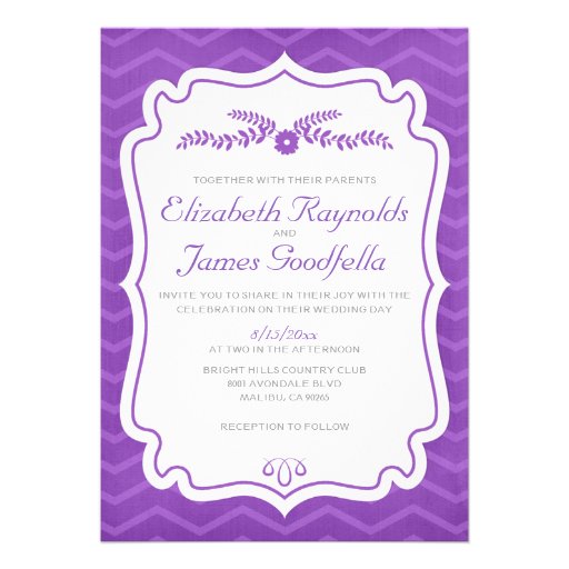 Purple Chevron Stripes Wedding Invitations