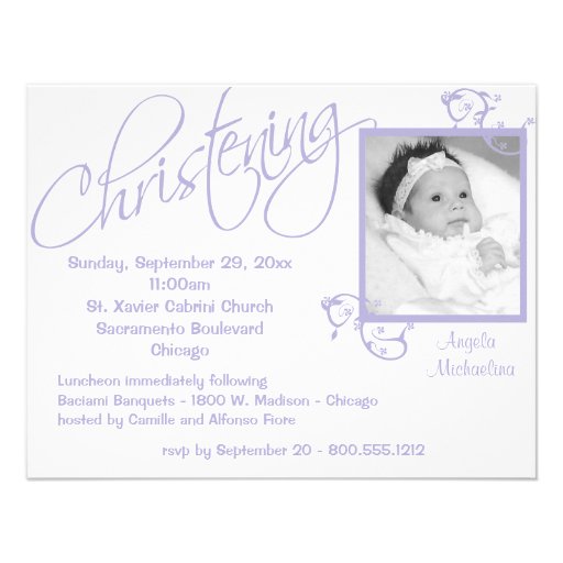 Purple Christening Scroll For Baby Girl Personalized Invitations