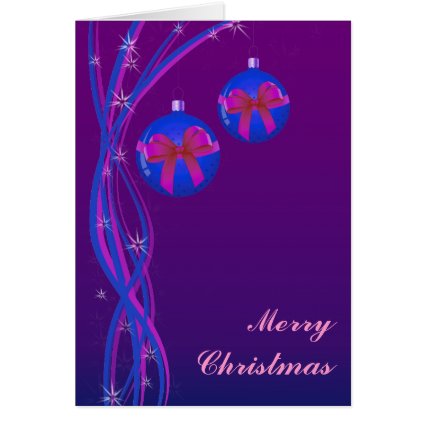 Purple Christmas Baubles Ribbon Greeting Cards